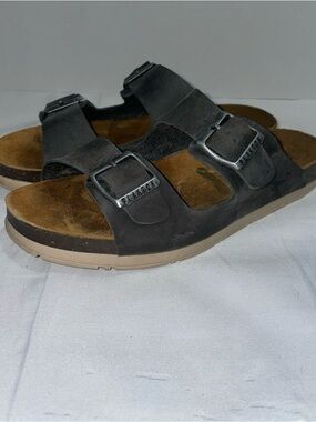 Plankton Double Buckle Gray Leather Cork Footbed Sandals